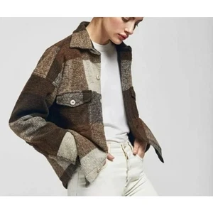 Anine Bing Espresso Black Plaid Wool Bobbi Jacket Size Large - Picture 1 of 10