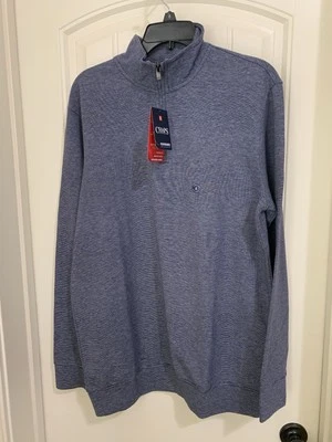 Pullover grande Chaps Sport Quarter Zip PERFORMANCE azul marino a rayas para hombre NUEVO Foto 1 de 3