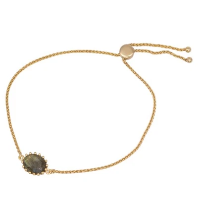 Gold Plated Sterling Silver Labradorite Bracelet – Adjustable 925 Slider Design - Image 1 of 4