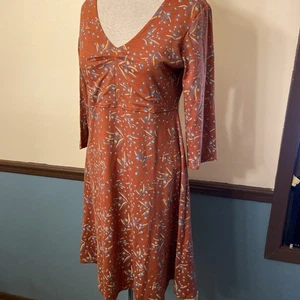 Toad & Co Rosalinda Dress M Cinnamon Seedpod Print Organic Cotton Blend NWT - Picture 1 of 4