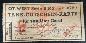 Germany WWII Nazi War era Gas Fuel Ration ticket label receipt 100 Liter 1943 - Picture 1 of 1