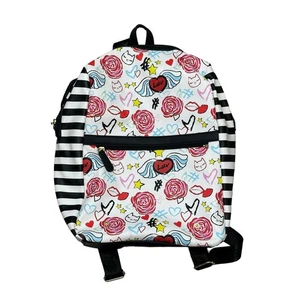 Betsey Johnson Luv Betsey White and Pink Black Striped Backpack  - Picture 1 of 5