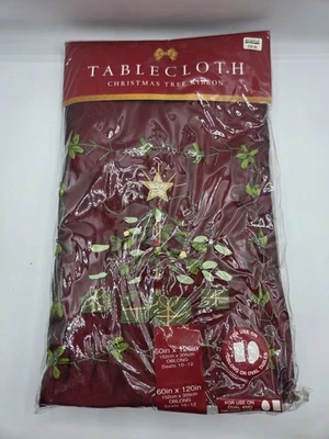 Bed Bath And Beyond Christmas Tree Ribbon  Oval Oblong Table Cloth  60 x120 - Image 1 of 4