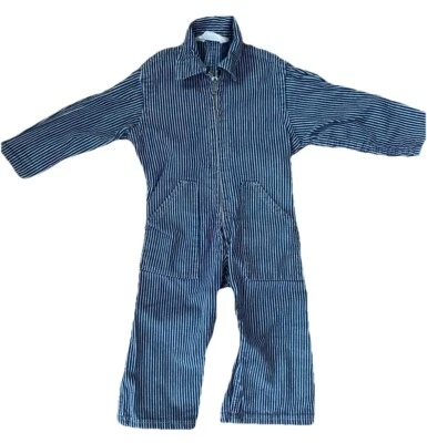 Vintage Stripe Denim Conductor Gas Station Jumpsuit Pella Dutchie Play Tog - Image 1 of 4