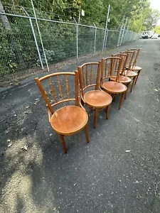 6 Vintage 70's Romanian Bentwood Bamboo Style IceCream Bistro Plywood Chair Set - Picture 1 of 17