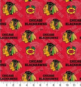 BTHY NHL Hockey Chicago Blackhawks Tone On Tone Red Cotton Fabric BY 1/2 YARD - Picture 1 of 1