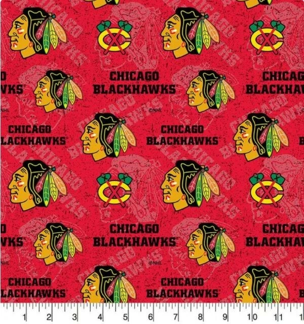 BTHY NHL Hockey Chicago Blackhawks Tone On Tone Red Cotton Fabric BY Half YARD - Image 1 of 1
