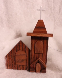6" Hand Crafted Church Wood Christmas Ornament - Picture 1 of 3