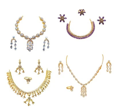 Juego de anillos pendientes collar chapado en oro de 18 quilates | 12 diseños | Joyería de fiesta/colorido Foto 1 de 4