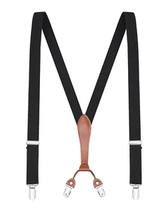 Buyless Fashion Men Suspenders 48" Elastic Adjustable 1" Leather Y Shape Back - Picture 1 of 91