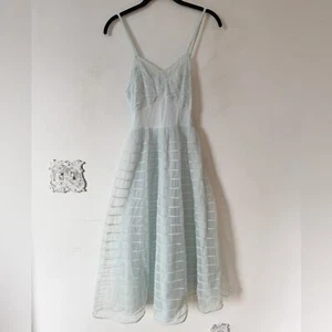 Vintage 50s - 60s Shadowline Light Aqua Blue Tiered Nightgown Slip Dress 34 - Picture 1 of 11
