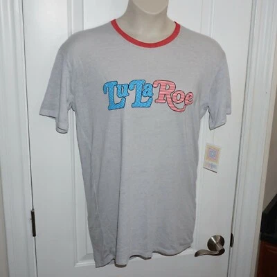 LuLaRoe Patrick T-Shirt Short Sleeve Americana Gray Red Blue Sz S Unisex NWT JB - Image 1 of 4
