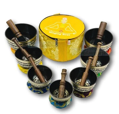 Tibetan Healing Singing Bowl Set of 7 Chakra Colored Sound Meditation Bowl. - Image 1 of 4