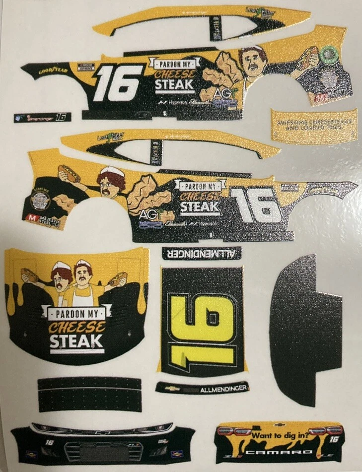 Custom 2022 A.J. Allmendinger #16 Cheese 1/64 Scale NASCAR Peel & Stick Decals - Image 1 of 1