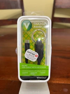 Vivitar Charge Away Micro USB Cable with keychain White android samsung - Picture 1 of 2