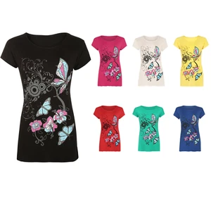 Womens Plus Size Butterfly Print Short Sleeve T-Shirt Ladies Baggy Top - Picture 1 of 38