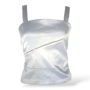 XOXO Silver Satin Corset Top Ladies M 12 Beaded Fairy Fae Metallic Vintage Y2K - Picture 1 of 7