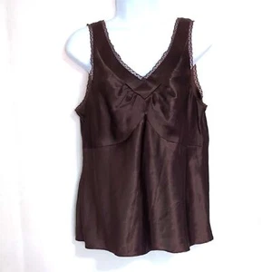 Cato Chocolate Brown Satin Cami Tank Top Lace Trim Size Large - Picture 1 of 5