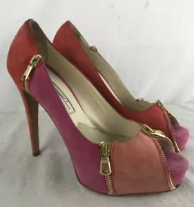 Brian Atwood JULEP Suede Colorblock Zip Platform Open Toe Pumps Heels Shoe Sz 37 - Picture 1 of 11