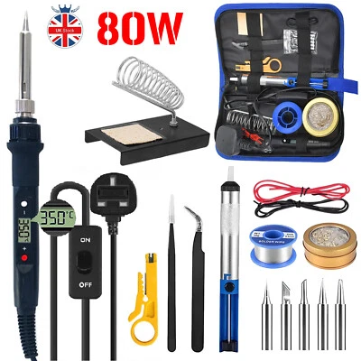 D LIAN DONG 80W Soldering Iron Kit Electronics Welding Irons Solder Tools Adjustable Temp UK