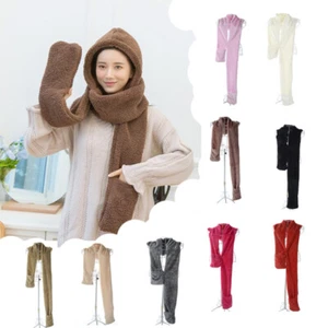 Guanti da taschino Donna Lunghi Invernali Caldi Felpa Cappelli 3 In 1 NUOVI US - Foto 1 di 19