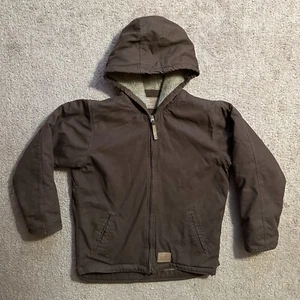 CE Schmidt Jacket Boys Large 14-16 Workwear Sherpa Fleece Lined Brown Canvas - Picture 1 of 12