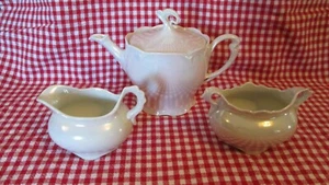Czechoslovakia Sugar Creamer Teapot Ornate Pearl Iridescent Luster TK Crown - Picture 1 of 12