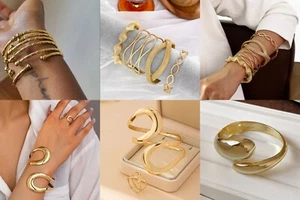 Gold stacking chunky bangle set 4pc or 6pc open cuff bracelet bangle ring set - Picture 1 of 24
