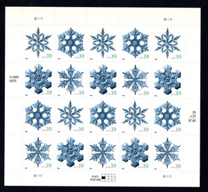 Copos de nieve de vacaciones Sc #4101-04 39¢ 2006 EE. UU. - hoja de 20 MNH - Imagen 1 de 2