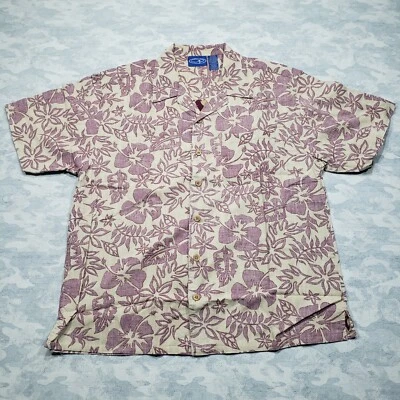 Camisa Hawaiana Ocean Pacific Para Hombres Grande Marrón Tostado Inverso Hibisco Reverso Foto 1 de 4