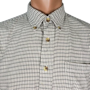 LL Bean Button Down Shirt Men's Large L/S Flannel Tan Black Plaid Cotton Wool - Picture 1 of 7