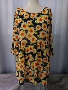 Neu mit Etikett Forever 21 Damenbluse transparent Sonnenblumen Blumenmuster schwarz gelb Tunika Größe L - Bild 1 von 5