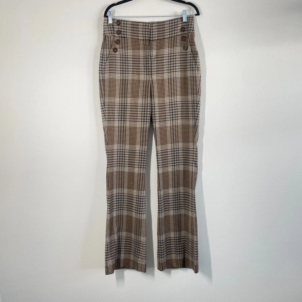 Брюки женские Halogen x Atlantic Pacific 10 коричневые клетчатые широкие штанины с высоким подъемом - Изображение 1 из 4