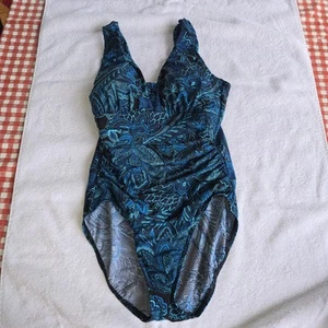 Lands End Tropical Blue Floral Swimsuit One Piece Size 8 Padded Bra - Picture 1 of 14