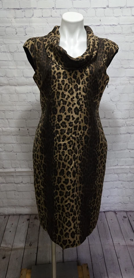Classiques Entier Sheath Dress Lined Animal Print Cowl Neck Silk/Wool Size 12  - Image 1 of 4
