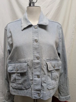 Chaps Denim Jean Jacket Women's XL Blue Denim Button Up Striped Pockets — 第 1/4 张图片