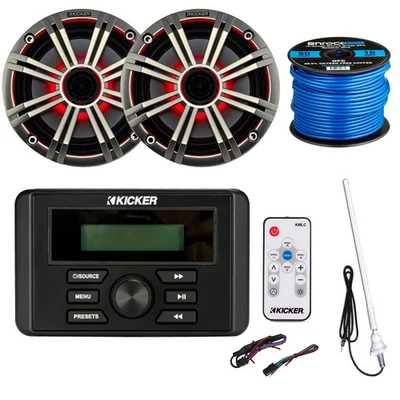 Kicker Receiver, 2X 6.5" Marine Speakers W/Grille, Speaker Wire, 20W Antenna - Image 1 of 4