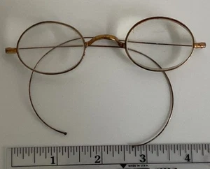 Antique Wire Rim Spectacles Glasses Eyeglass Oval Lens Gold Frame Primitive - Picture 1 of 4