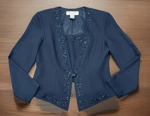 Women’s Petites Size 8P J. R. Nites Sequins Navy Blue Blazer - Picture 1 of 3