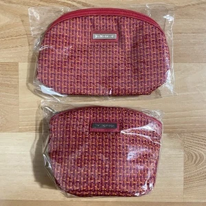 Jim Thompson Makeup Pouch Cosmetic Bag Set Red Weave Style Pattern New - Picture 1 of 14
