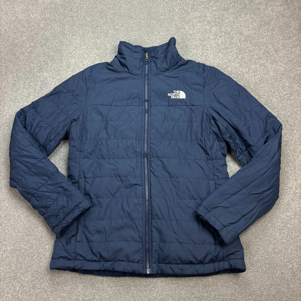 Chaqueta North Face Mujer Mediana Azul Puffer Reversible Vellón Forrado Abrigo Dama* Foto 1 de 4