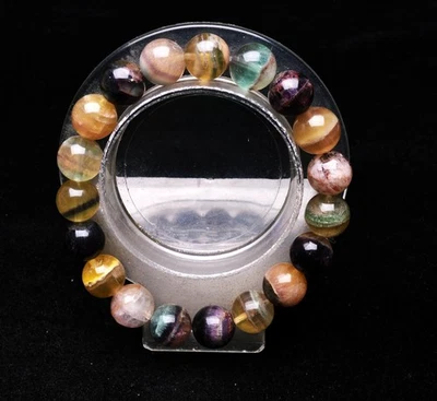 10.9mm Natural Watermelon Clear Fluorite Quartz Gemstone Round Beads Bracelet - Image 1 of 4