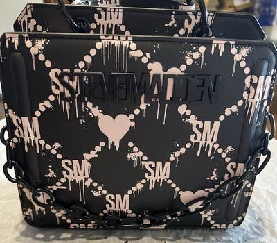 Steve Madden Pink/Black Drippy Hearts Shoulder/Crossbody/Handbag with Coin Purse - Image 1 of 4