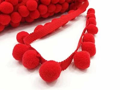 POM POM Bobble Trim Fringe Size XL - 2cm/0.8" Best Quality #C HOT RED - Image 1 of 3