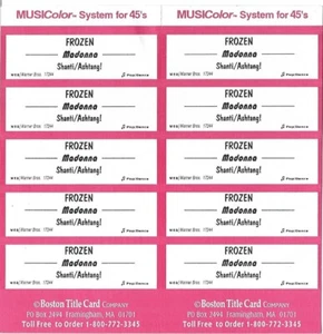 Jukebox Title Strip Sheet - Madonna: "Frozen" / "Shanti/Ashtang!" - from '98 - Picture 1 of 1
