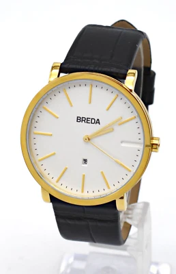 BREDA BRUER GOLD/BLACK LEATHER BAND MEN'S WRIST WATCH NEW 8-170811 - Image 1 of 4