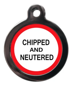 Pet ID tag Medical alert CHIPPED AND NEUTERED tag 32mm or 24mm personalised - Picture 1 of 2