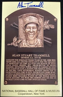 Alan Trammell Signed Gold HOF Plaque Postcard Yellow Autograph Tigers JSA - Image 1 of 4