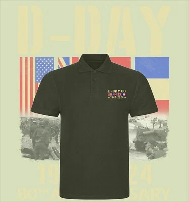 Embroidered D-Day Polo Shirt, D Day Left Chest Polo Shirt, Remembrance Day Polo - Image 1 of 2