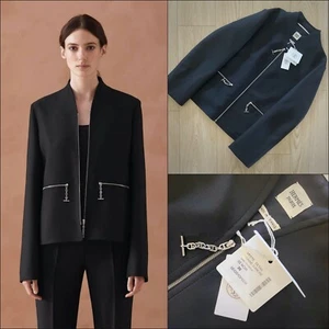 NEW Hermes Ladies 2020 Black Wool Chaine D'Ancre Zip Blazer Jacket Size FR36 S - Picture 1 of 12